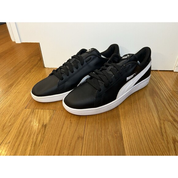 Puma Smash V2 Black White Leather Comfort Foam Athletic Sneaker Size 13 - Picture 1 of 8